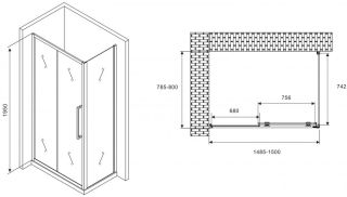 Душевой уголок ABBER Schwarzer Diamant AG30150H-S80 150x80см хром